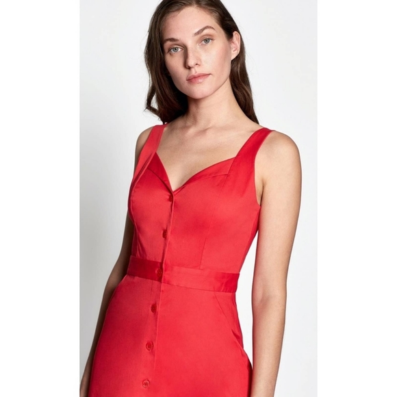 $395 NWT 🔥Equipment Oleisa Dress Button Front Sleeveless V-neck Tea Midi Red 4 - Picture 3 of 8